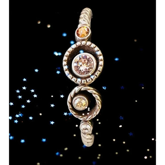 BRIGHTON HALO 7" Hinged Bangel Bracelet Gold & White Center Crystals Rare - Picture 1 of 6